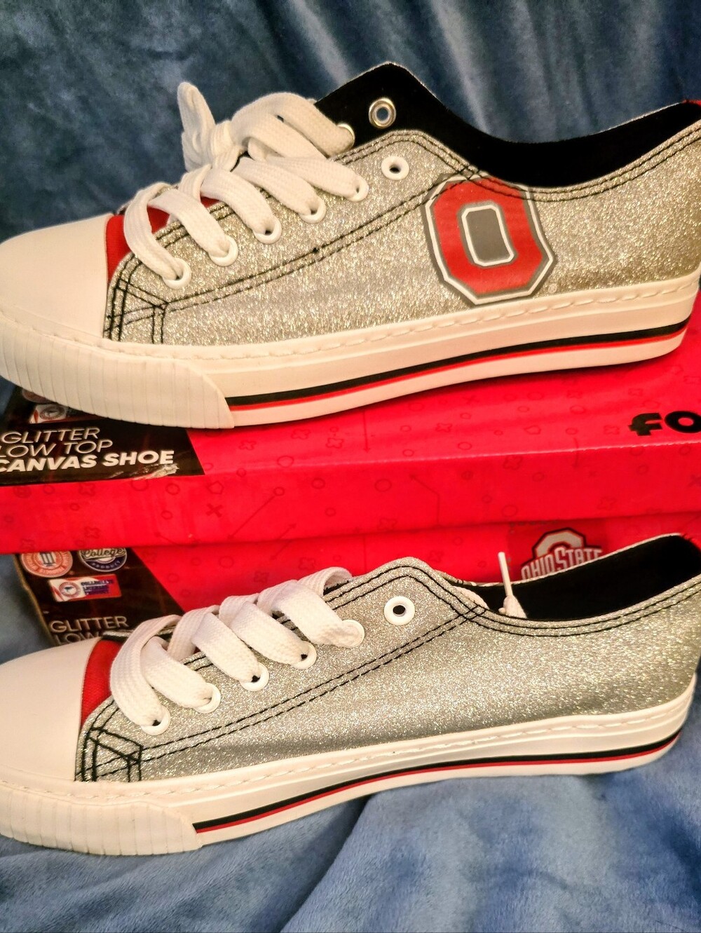 Ohio State Buckeyes Sneakers Womens Size 10 Silver Red NCAA Glitter Shoes FOCO